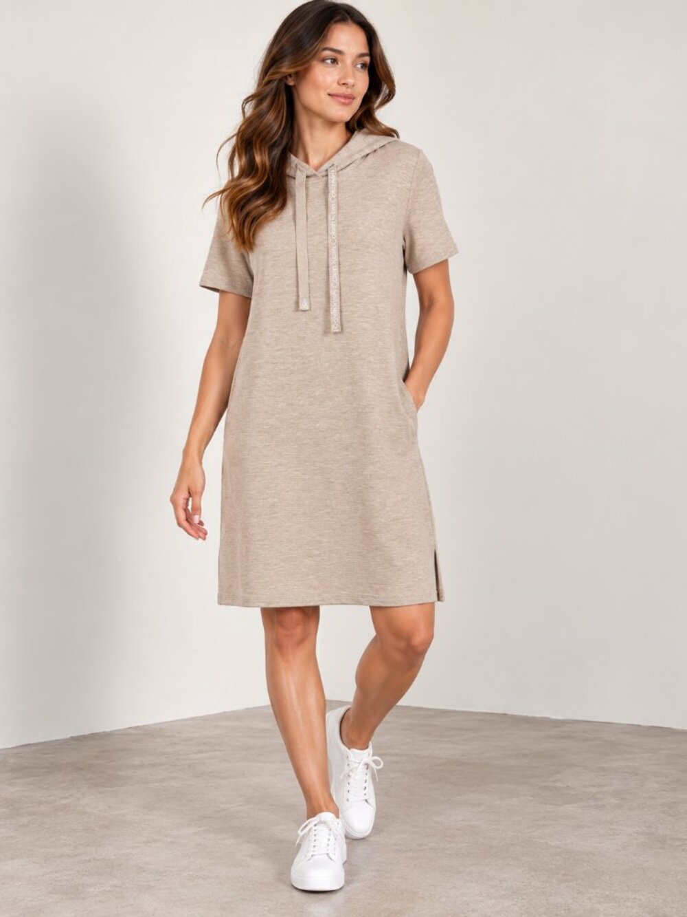 Calvin Klein Women’s L Beige Hooded Short Sleeve T-Shirt Dress NWT
